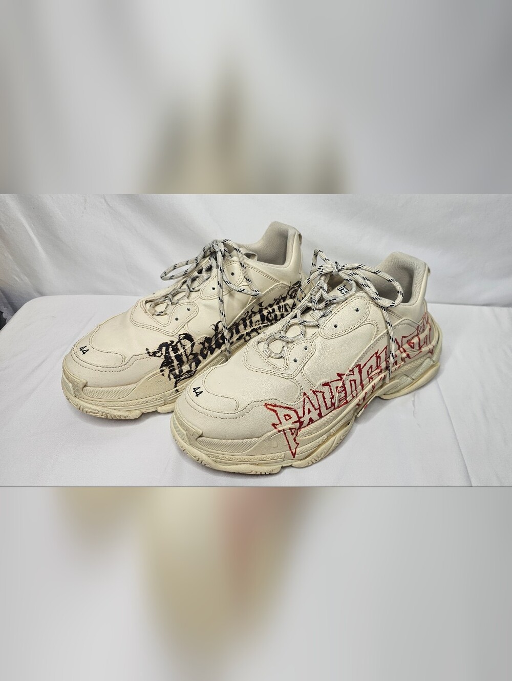 Balenciaga Triple S Graffiti Sneakers Beige Cream Men’s 44 US 11 DIY Logo Art